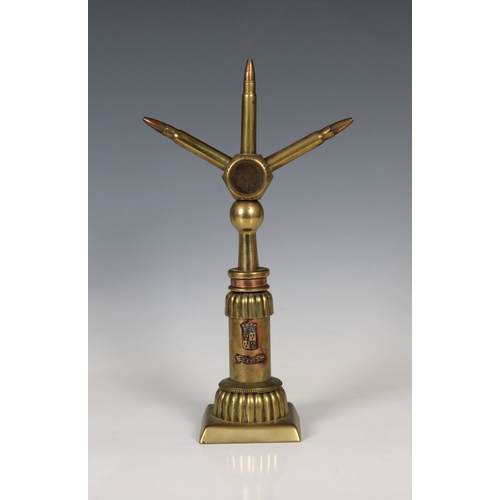 2157 - Trench Art - Battle of Vimy Ridge rifle round (bullet) ornament Souvenir, 28cm. high.