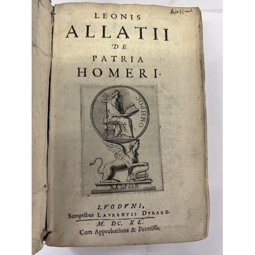 2188 - Leonis Allatii de patria Homerei, published in 1640, sumptibus Laurentii Durand, Latin and Greek tex... 