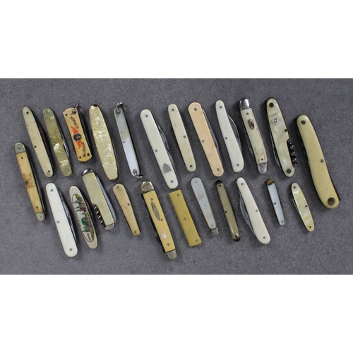 2226 - A collection of M.O.P, bone and celluloid penknives, of varying forms and dates. (24)