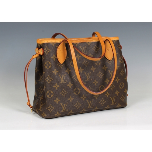 2230 - A Louis Vuitton Neverfull monogram tote bag, with leather trim, two thin straps, stripped textile in... 