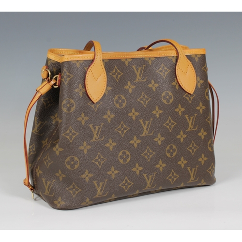 2230 - A Louis Vuitton Neverfull monogram tote bag, with leather trim, two thin straps, stripped textile in... 