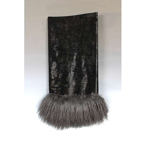 2237 - Vintage Christian Dior crushed black velvet and Tibet lamb fleece scarf, approximately 246cm in leng... 