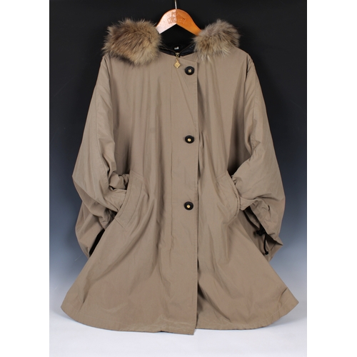 2238 - NINA RICCI poncho trench coat from her Evolution collection, in classic khaki, lined in a dark grey ... 