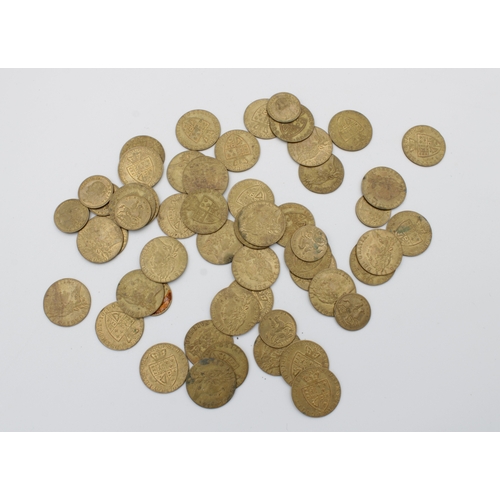 2264 - A collection of fifty-six Georgian and Victorian metal gambling tokens, comprising forty-four spade ... 