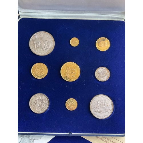 2265 - A cased 1972 Jersey Royal Wedding Anniversary Gold and Silver coin set, the 22ct gold coins comprisi... 