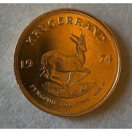 2266 - Numismatist interest - A South Africa 1974 Full 1oz fine gold Krugerrand coin.,