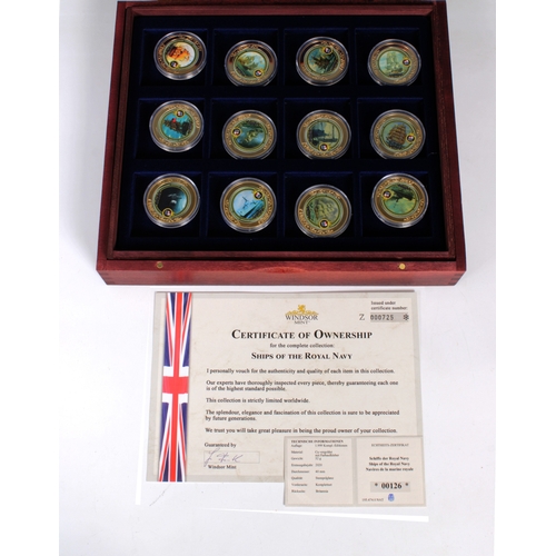 2272 - A Windsor Mint 24 coin collection of 'Ships of the Royal Navy', housed in fitted wooden case, certif... 