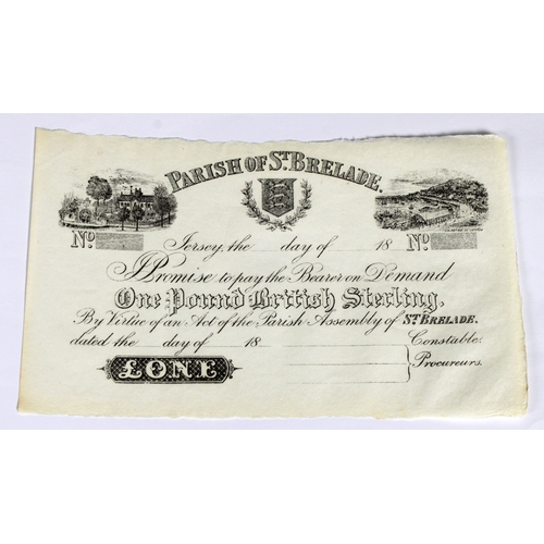 2293 - BRITISH BANKNOTE - 19th century unissued Parish of St Brelade, Jersey, (?1) one pound banknote, 18-,... 