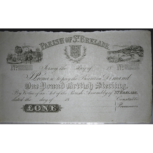 2293 - BRITISH BANKNOTE - 19th century unissued Parish of St Brelade, Jersey, (?1) one pound banknote, 18-,... 