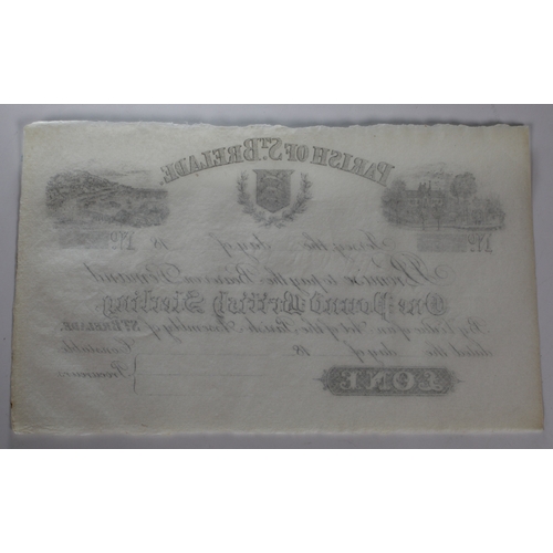 2293 - BRITISH BANKNOTE - 19th century unissued Parish of St Brelade, Jersey, (?1) one pound banknote, 18-,... 