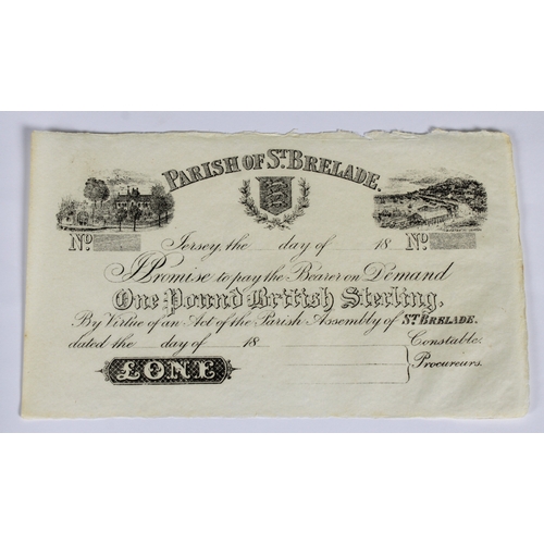 2294 - BRITISH BANKNOTE - 19th century unissued Parish of St Brelade, Jersey, (?1) one pound banknote, 18-,... 