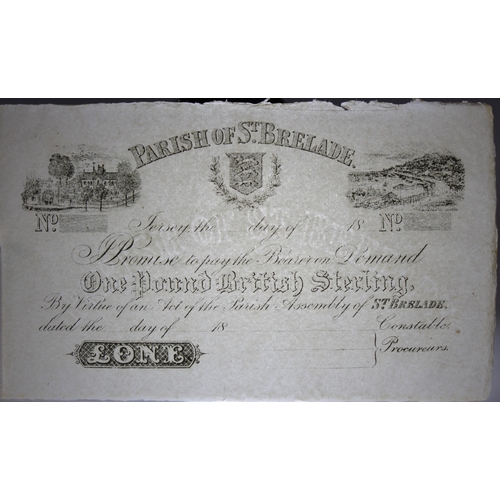 2294 - BRITISH BANKNOTE - 19th century unissued Parish of St Brelade, Jersey, (?1) one pound banknote, 18-,... 