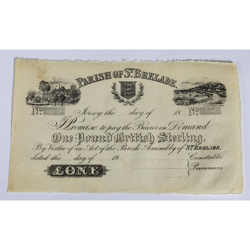 2295 - BRITISH BANKNOTE - 19th century unissued Parish of St Brelade, Jersey, (?1) one pound banknote, 18-,... 