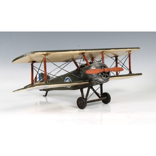 2314 - A metal model of a bi-plane, wing span 42.6cm.