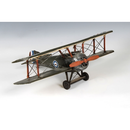 2314 - A metal model of a bi-plane, wing span 42.6cm.