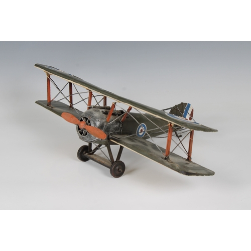 2314 - A metal model of a bi-plane, wing span 42.6cm.