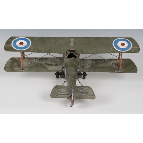 2314 - A metal model of a bi-plane, wing span 42.6cm.