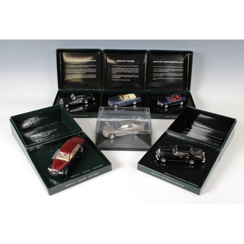 2452 - Six boxed 1:43 scale Bentley Classic Models by Minichamps, to include Mulsanne, silver; 2 x S1 Conti... 