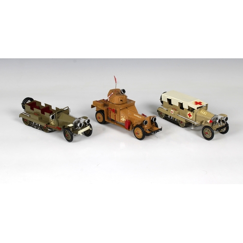 2498 - Three HECO tinplate military model vehicles 1:32 scale, model No.62993 military finish military trac... 