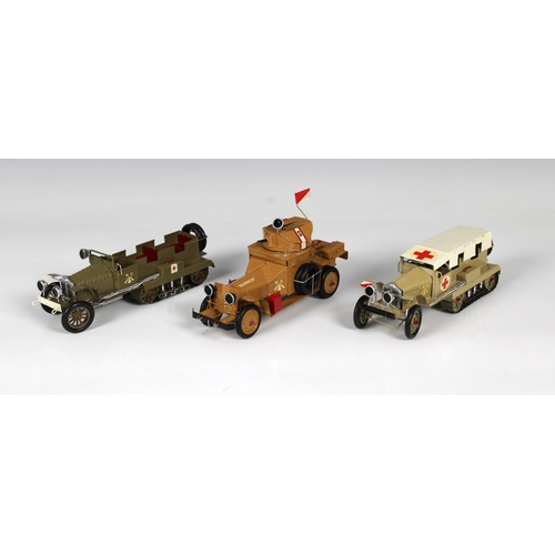 2498 - Three HECO tinplate military model vehicles 1:32 scale, model No.62993 military finish military trac... 