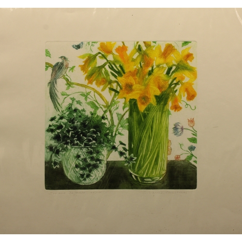 982 - L. Valerie Christmas (1934 - 2020)'Ivy and Daffodils', signed inscribed and dated 46/150, etching, (... 