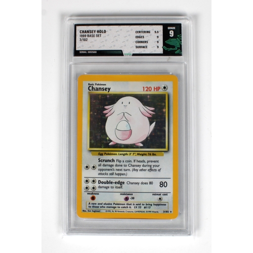 2539 - CHANSEY HOLO graded POKMON card 1999 Base set, Number 3/102 centering 9.5 edges 9 corners 9 surface... 