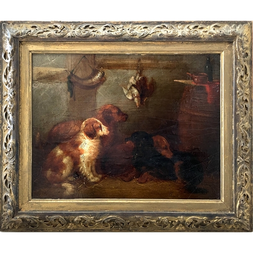 969 - Manner of George Armfield (1810-1893)Three terriers scenting a rabbit, oil on board, together with a... 