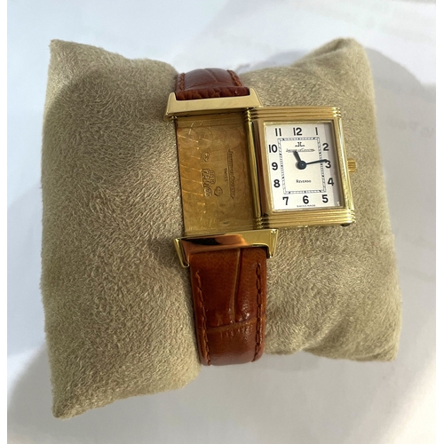 764 - A ladies 18k yellow gold Jaeger-LeCoultre Reverso wristwatchref. 260.1.08, the signed dial with Arab... 