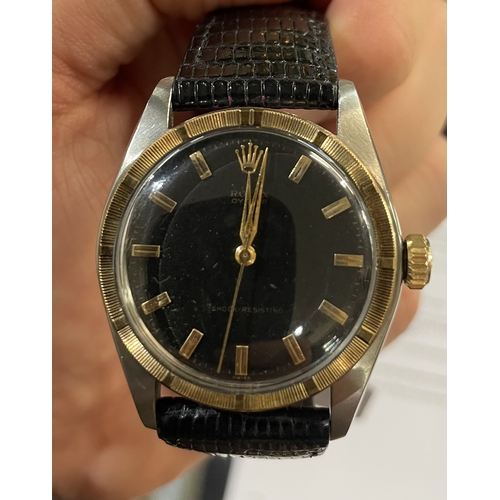 763 - A gentleman's Rolex Oyster stainless steel wristwatch28mm circular black dial with gold baton indica... 