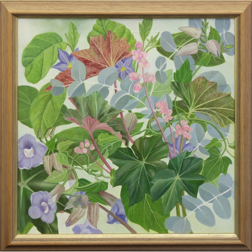 62 - DIANNE DEUDNEY (ZIMBABWEAN, 20th CENTURY)   Begonia , Signed verso, oil on canvas, 39cm x 39cm ,