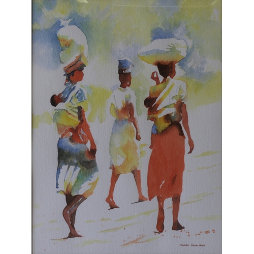 63 - CHANDNI JANARDHAN (INDIAN, CONTEMPORARY)   Women with babies , Signed, watercolour, 38.5cm x 29 ,