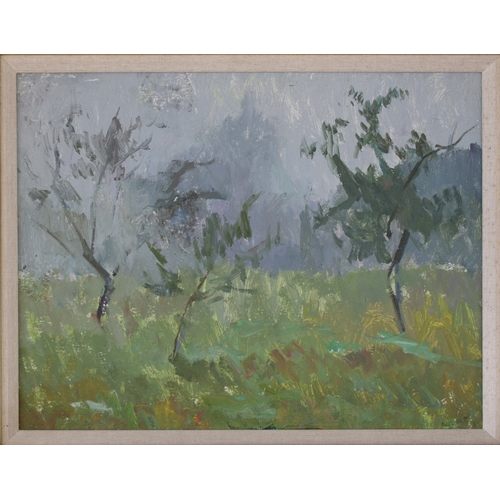 67 - BORIS KOGAN (UKRANIAN, B.1950)   Field and trees , Signed, oil on canvas, 37cm x 48cm ,