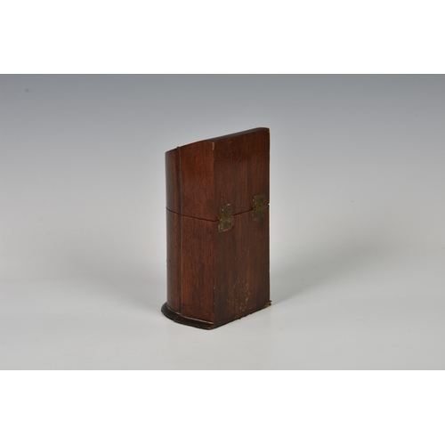 100 - A novelty table lighter fashioned as a mahogany knife box having faux key escutcheon to front, the h... 