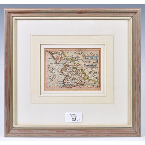 127 - Two 17th century engraved miniature county maps Lancashire (Lancaster) and Middlesex (Midle-Sex), ha... 