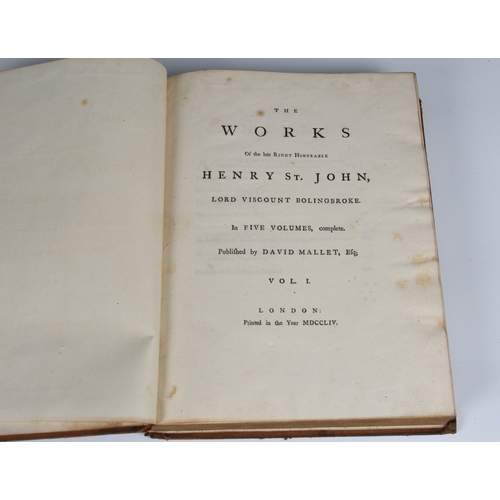 140 - Bolingbroke (Henry St. John, Lord Viscount) The Works, five vols., pub. London: David Mallet, 1754, ... 