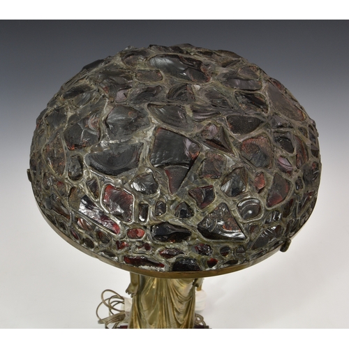 145 - After Francois Mage (French, d.1910) A Tiffany style classical maiden bronze table lamp, raised on s... 