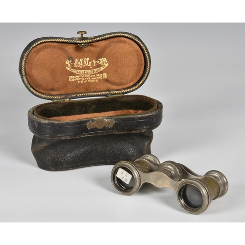 170 - A pair of late 19th century opera glasses in a fitted leather case marked Paul Meyrowitz, Fifth Aven... 