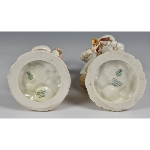 205 - A pair of Royal Worcester figural spill vases circa 1885 in the form of a young couple, the girl wea... 