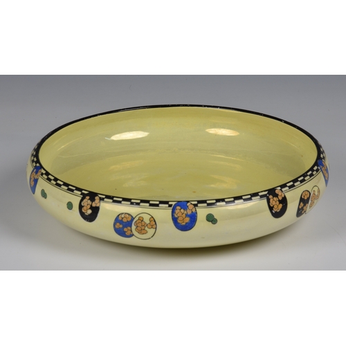 207 - A Royal Doulton pale yellow float bowl with hand painted abstract decoration and black and pale yell... 