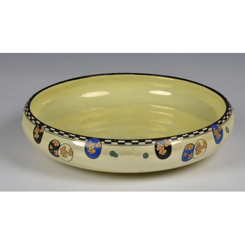 207 - A Royal Doulton pale yellow float bowl with hand painted abstract decoration and black and pale yell... 