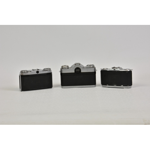 213 - Three Zeiss Ikon cameras to include Contaflex, serial No. R74079, with Carl Zeiss Tessar 2,8/50 Lens... 