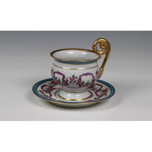 218 - An attractive Delvaux, Paris porcelain cup and saucer marked beneath "18 Rue Royale, Paris"... 