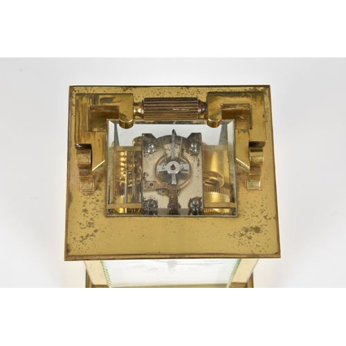 227 - A French gilt brass carriage clock early 20th century, signed to the white, Roman enamel dial by the... 