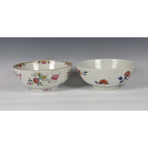 234 - Two Chinese export porcelain punch bowls one early 19th century, painted with floral sprays and smal... 