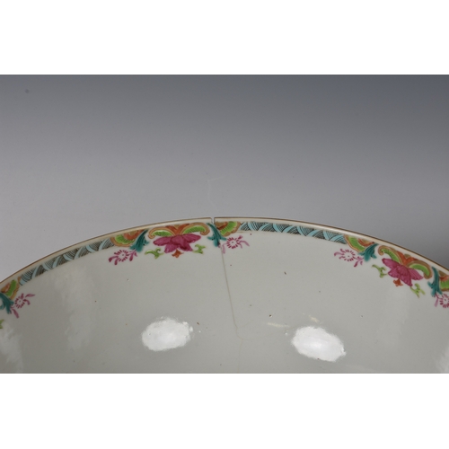 234 - Two Chinese export porcelain punch bowls one early 19th century, painted with floral sprays and smal... 