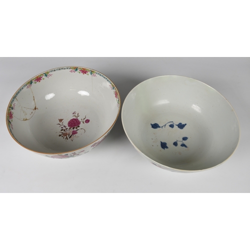 234 - Two Chinese export porcelain punch bowls one early 19th century, painted with floral sprays and smal... 