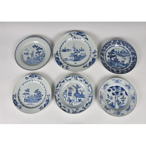 238 - Six Chinese export porcelain blue and white plates and soup dishes 18th / early 19th century, all ci... 