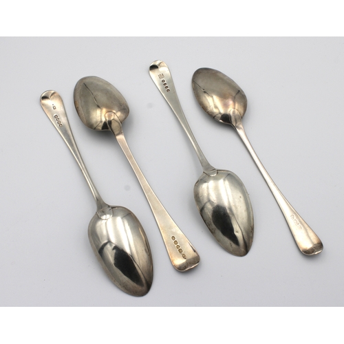 307 - Four Georgian and later silver Old English pattern table spoons to include one dating London, 1783, ... 