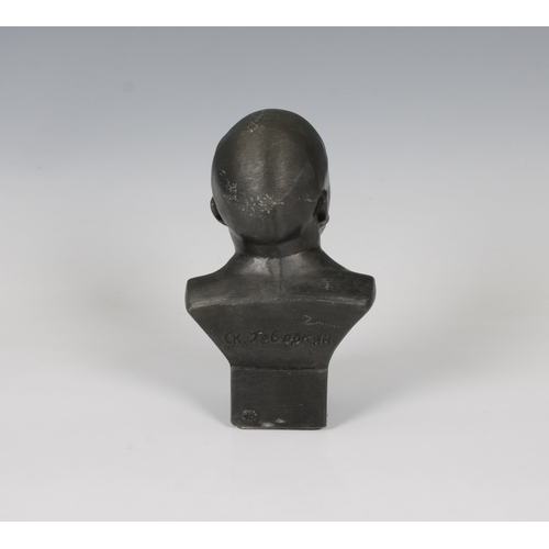 34 - Vladimir Lenin bronze effect bust Russia, with number and cyrilic name, 14cm. high.