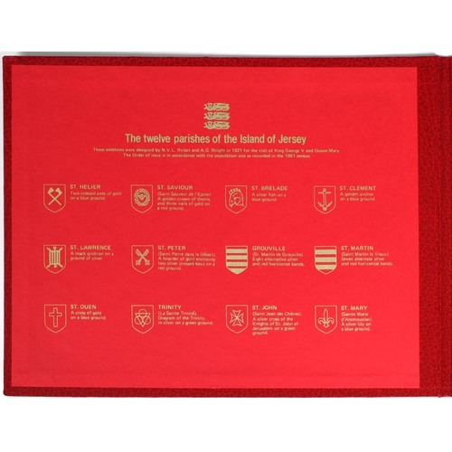 450 - A set of twelve parishes of Jersey £1 proof coins each in a perspex capsule, contained within a red ... 